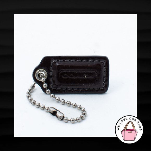 1.5" Small COACH BROWN PATENT LEATHER NICKEL FOB CHARM KEYCHAIN HANGTAG WRISTLET - Picture 1 of 1
